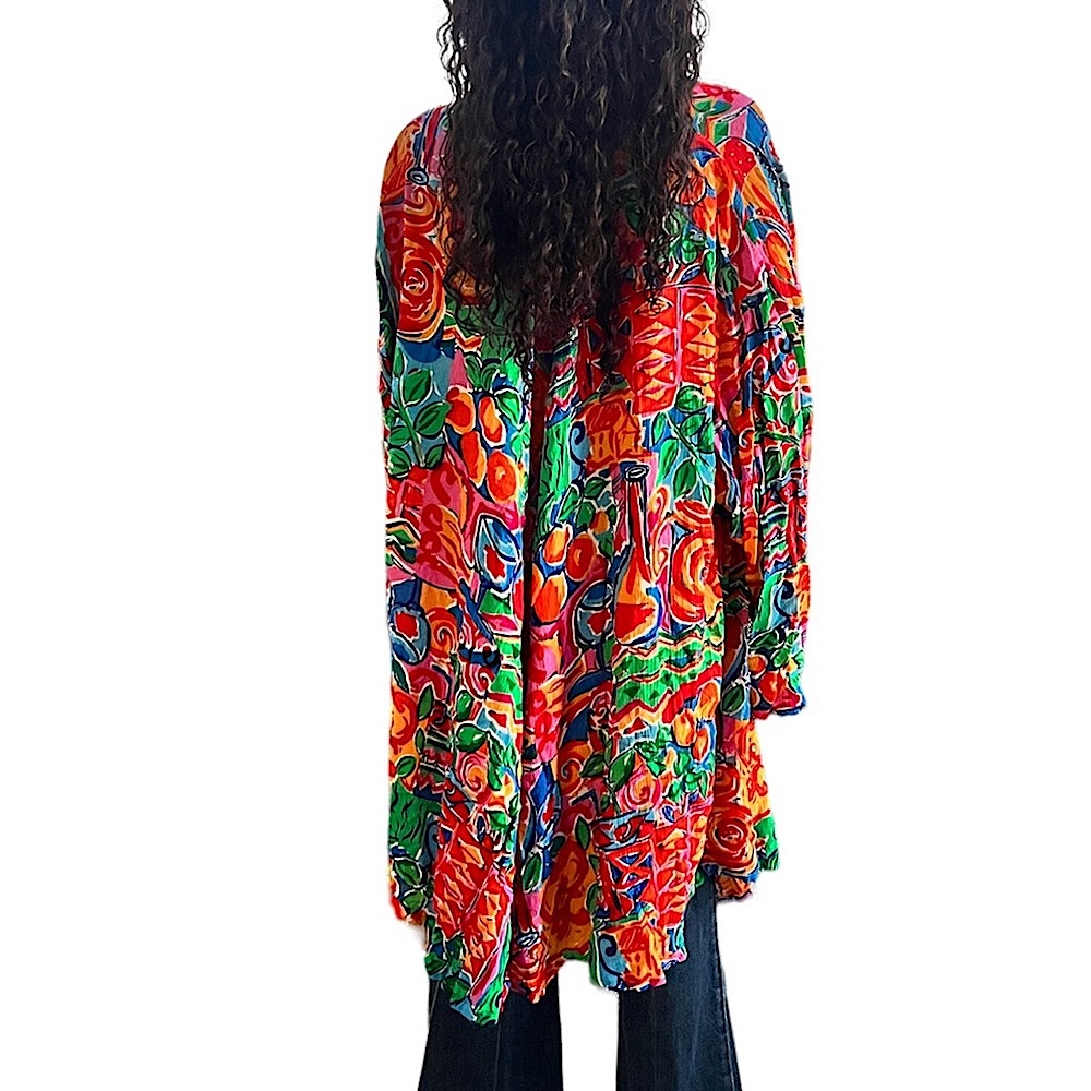 Oversized Vintage Abstract Floral Beaded Kimono Cardigan - Picture 9 of 12